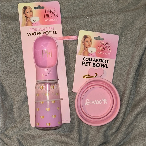 Paris Hilton Pink Portable Pet Water Bottle & Collapsible Pet Bowl Bundle NWT - Picture 1 of 10